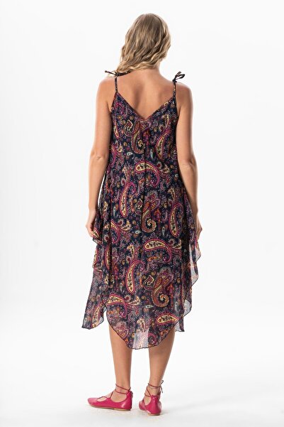 Eliş Şile Bezi Aphrodite Midi Length Summer Dress Wrap and Navy Blue 6215