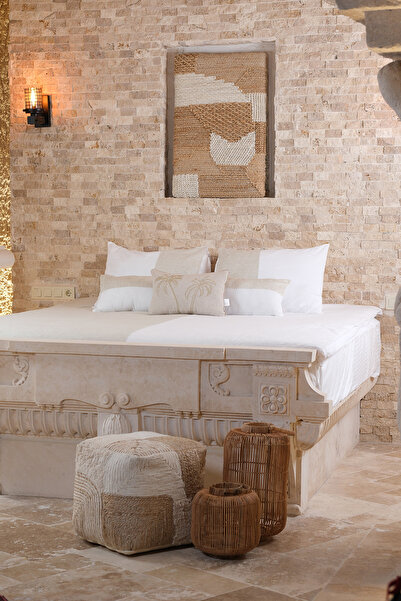 Koza Home Pure Parça Desenli Natürel Krem Puf 40X40 4273