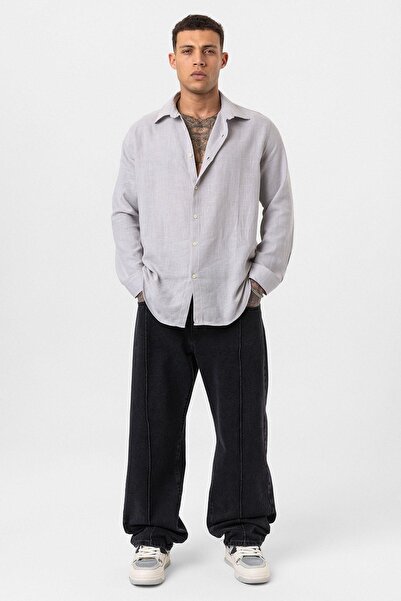 Vamos Gray Long Sleeve Basic Oversize Shirt