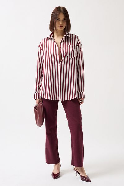 Black Fashion Striped Satin Claret Red Shirt