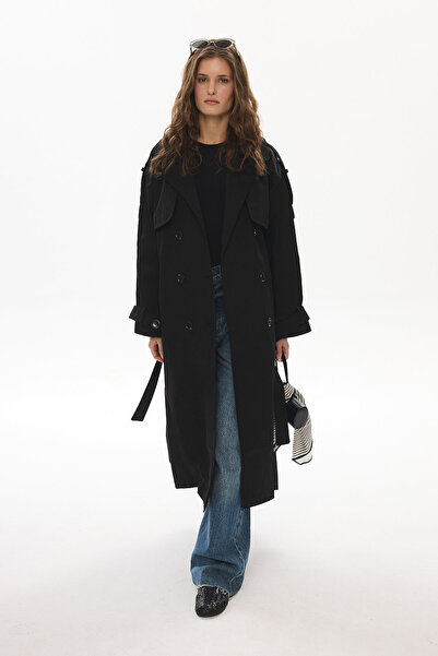 Hooopstore ALLER DETAYLI GABARDİN TRENÇKOT - SİYAH