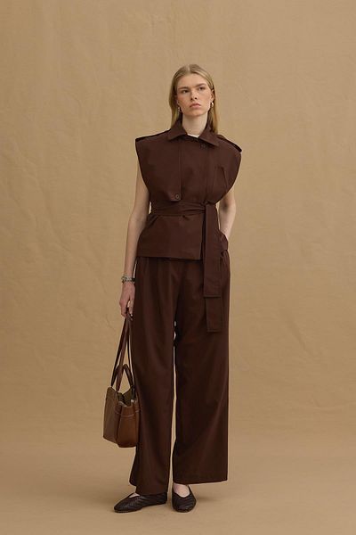 Fahhar Pleated Double Trousers - Bitter Brown