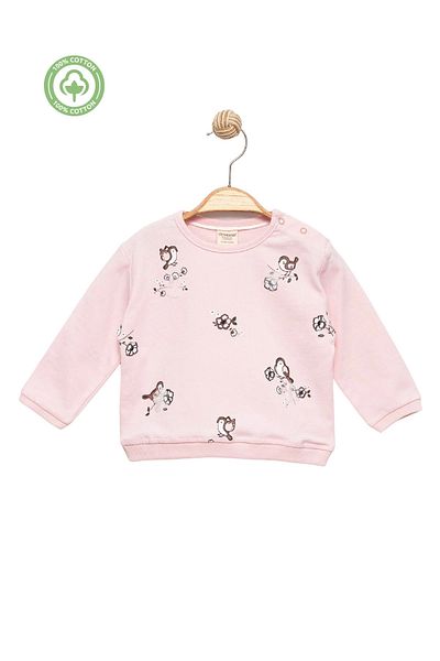 Divonette Baby Girl 100% Cotton Pink Sweatshirt - Patterned Girl Sweatshirt