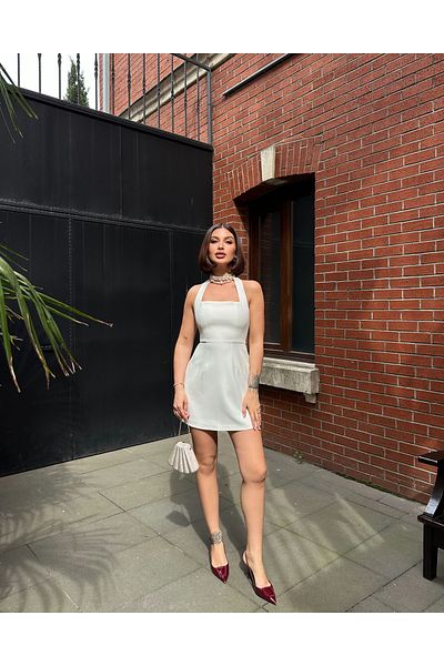 YOUR NAME White Mini Dress with Halter Neck