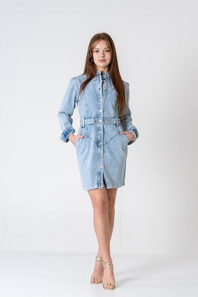 VerdeBlanco Buttoned Epaulet Detailed Denim Dress Ice Blue