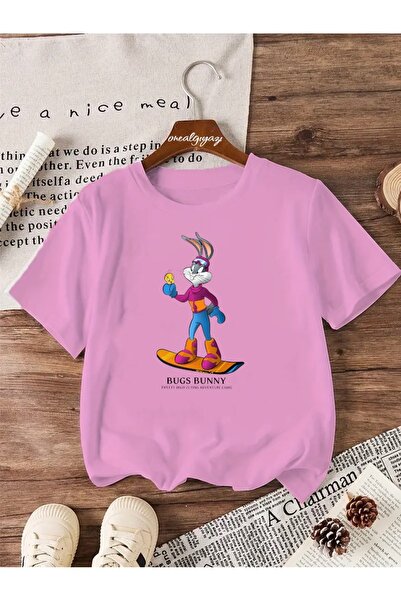 oneagılyazı Тениска с щампа на Бъгс Бъни с голям размер за сноуборд и малки деца