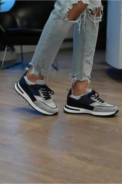 Byterre Matteo Genuine Leather Handmade Gray/Navy Blue Sneakers Shoes