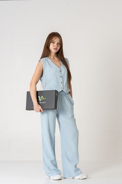 VerdeBlanco 100% Cotton Vest & Palazzo Baby Blue
