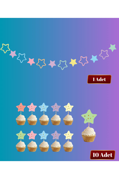Big Party Makaron Yıldız Banner ve 10lu Kürdan Set
