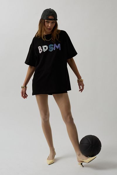 Black Fashion Back and Front Printed Oversize Black T-Shirt