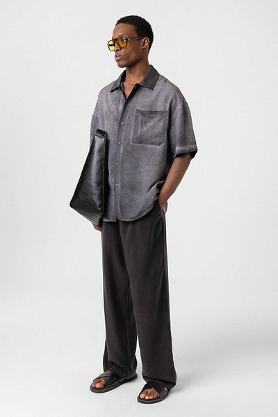 Vamos "Black Oversize Sleeve Shirt Washed Do You Plan to Bring Short-Cased Path?