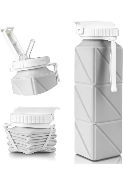 Generic Tazweeq Silicone Folding Water Bottle, Square Telescopic Sports Water Bottle, Large Capacity Foldin
