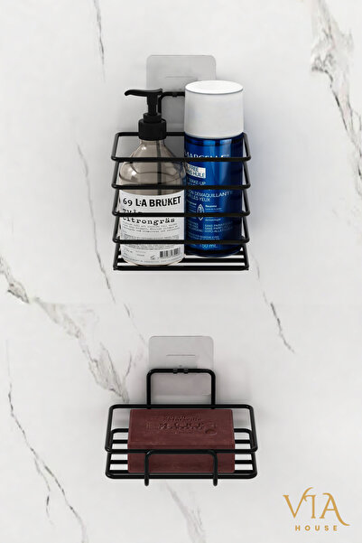 Adhesive Metal Toothbrush Holder + Solid Soap Dispenser Set of 2