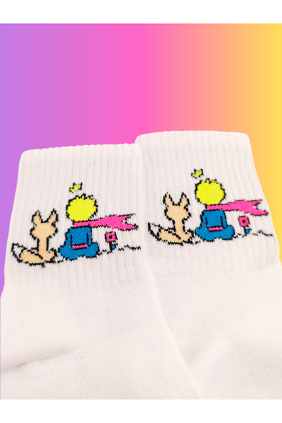 Shuttle Park Custom Unisex Cartoon Character Socks Little Prince Colorful Patterned Fun Style White College Socks