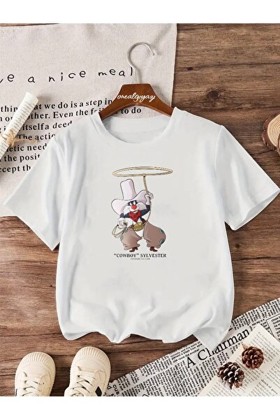 oneagılyazı تي شيرت كبير الحجم مطبوع عليه كاوبوي سليفيستر للأطفال