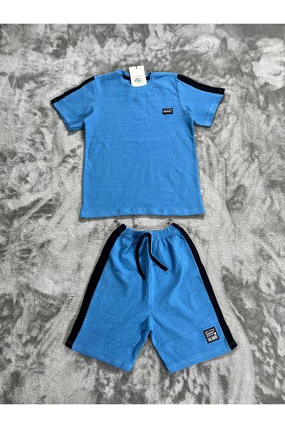 NEWKİDS 7-10 Years Old Boy's Suit with Waffle Garnish Shorts
