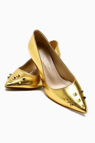 Limoya Pantofi de damă cu toc cu împânzire piramidală Anni Gold lucioasă din piele lacuită