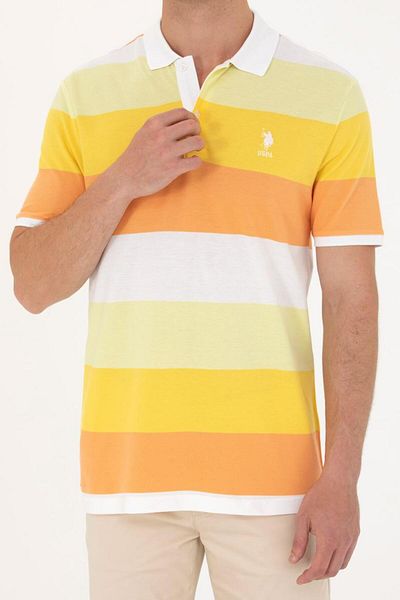 U.S. Polo Assn. 100% Cotton Pastel Yellow Tones Striped Polo Collar Men's T-Shirt