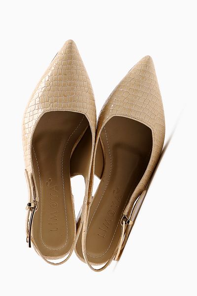 Limoya Nadiya Beige Crocodile Belted Heeled Women's Shoes