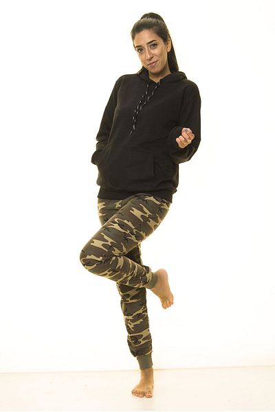 sharin Women's Black Kangaroo Pocket Hooded Boyfriend Sweatshirt 4d-2090