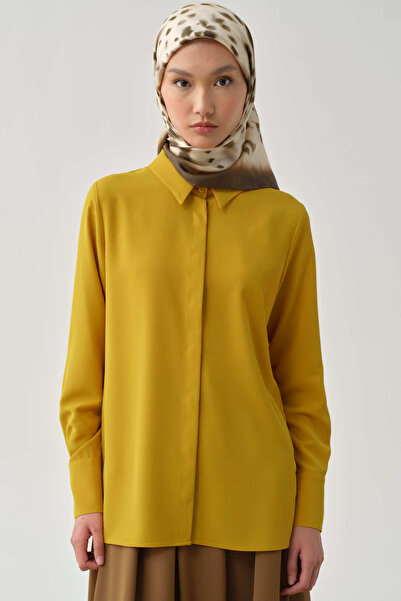 Tuğba Gizli Patlı Basic Gömlek - Hardal