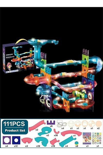 COOYA 111 Pcs LED Orbital Magnetic Building Block Set, Colorful Early Learning Construction Toys for Kids