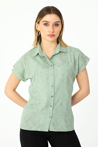 Nuevo Yarasa Kol Keten Sprey Su Yeşili Gömlek 1500071