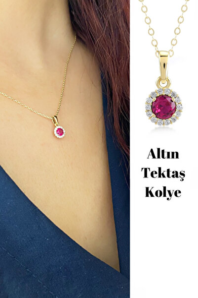 Hepimitu Kırmızı Taşlı Altın Kolye