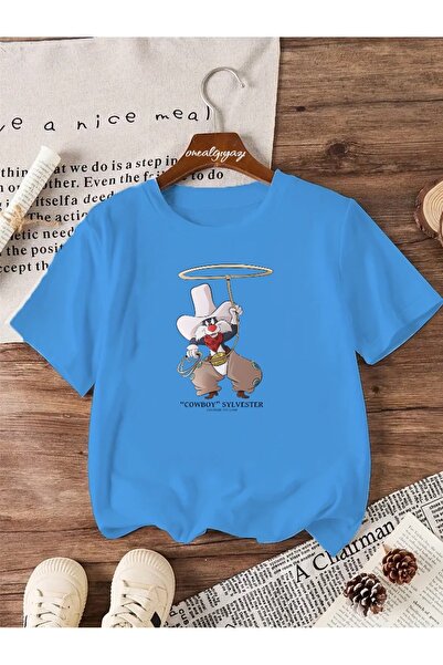 oneagılyazı تي شيرت كبير الحجم مطبوع عليه كاوبوي سليفيستر للأطفال