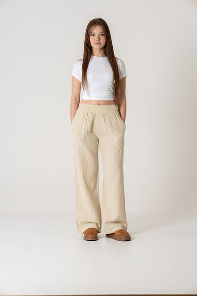 VerdeBlanco Cream Colored High Waist Draped Palazzo Fabric Trousers