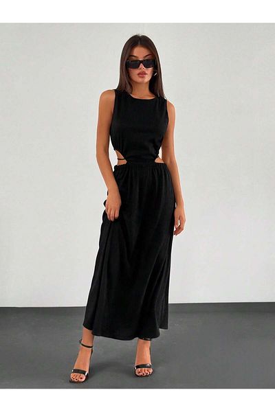 forte bella Waist Cutout Maxi Length Black Dress