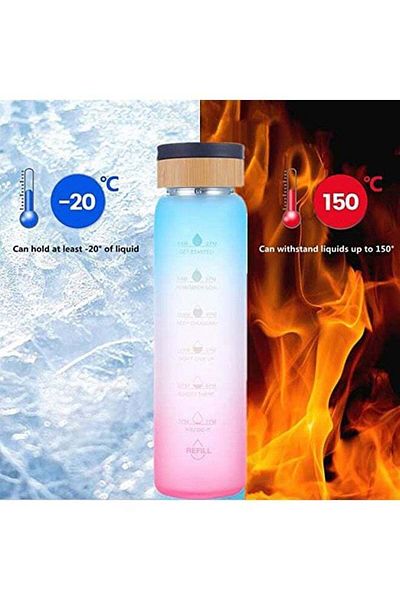 COOYA Borosilicate Glass Water Bottle 1000ML, with Time Marker, Gradient color glass kettle