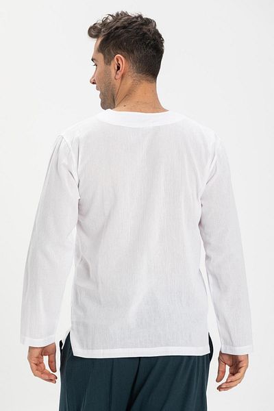 Eliş Şile Bezi Μακρυμάνικο ύφασμα Şile - Crew Neck - Ανδρικό καλοκαιρινό μπλουζάκι - Λευκό 3001