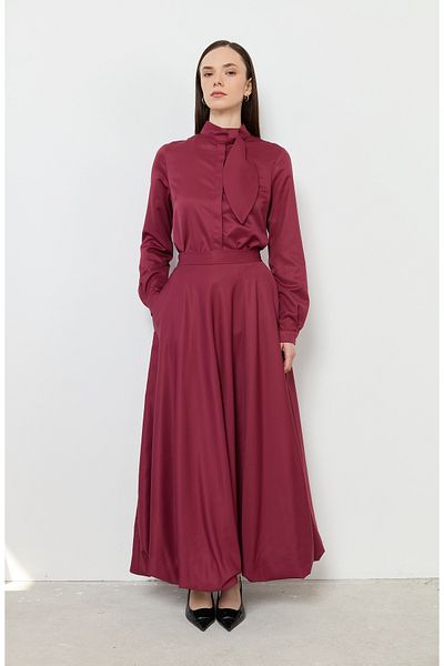 Fatma Atasoy Fusta balon din satin de bumbac burgundy