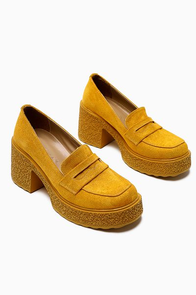 Limoya Pantofi casual de damă cu platformă din piele intoarsa Boi Mustard