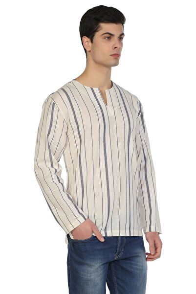 Eliş Şile Bezi Καλοκαιρινό μπλουζάκι με μακρυμάνικο Sile, εκρού γκρι ριγέ 3028