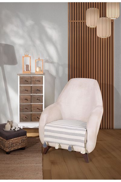 Lux Touch Liva Gray Armchair with Pompom - 1 Armchair Cover 115X90 cm + Armchair Shawl
