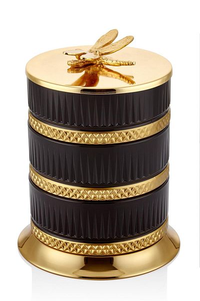 SETABIANCA Yusufcuk 3 Tier Glass Storage Container Gold 15*15*20 cm