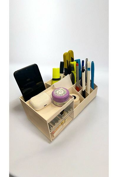 Bayev 2Pcs Desktop Organizer with Drawers - Office Pen Holder Section Organizer, Cosmetic Strip
