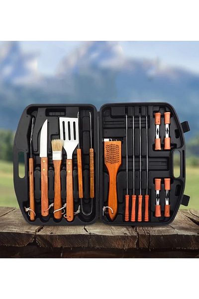 British Chef 18-piece Bbq Tool Set With Stainless Steel Accessories & Case-bc321