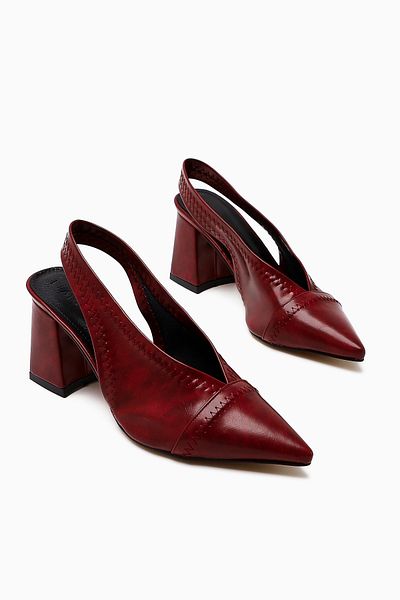 Limoya Pantofi de damă Essie Burgundy cu vârf ascuțit, cu cusături elastice, cu toc gros
