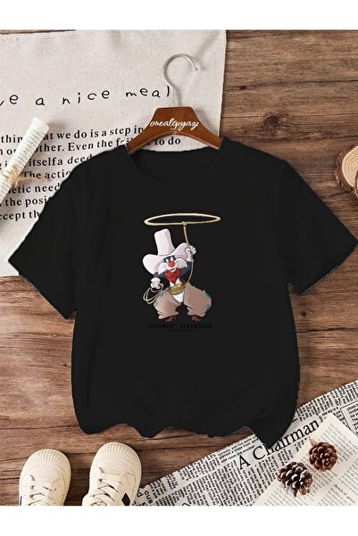 oneagılyazı تي شيرت كبير الحجم مطبوع عليه كاوبوي سليفيستر للأطفال