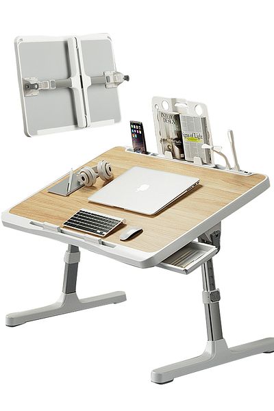 KidLe Laptop Desk for Foldable Table with USB/Storage Drawer/Cup Holder/Tablet Stand/Book Shelf
