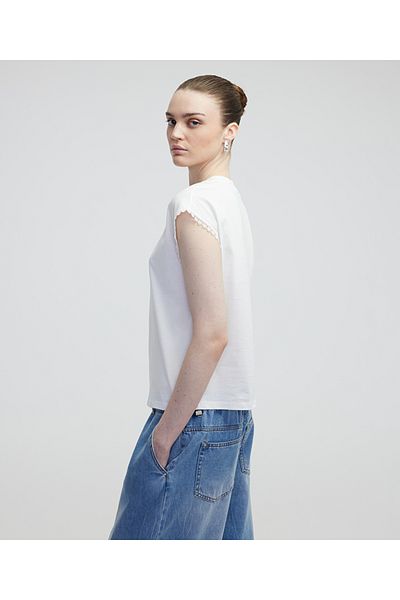MISS IPEKYOL Tricou cu dungi croșetate