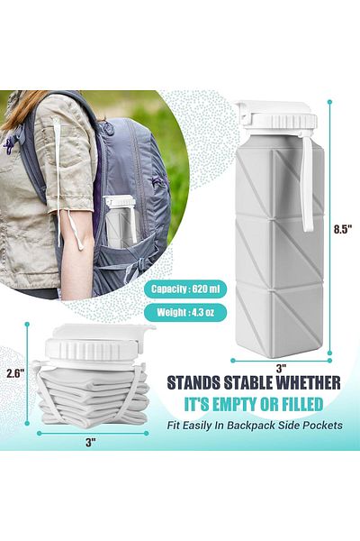 COOYA Silicone Folding Water Bottle, Square Telescopic Sports Water Bottle, Portable Scald-Proof, BPA Free