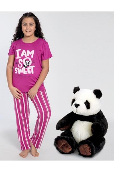 CONFEO Girl's Short Sleeve Fuchsia Pajama Suit C4T2N0O-046