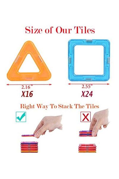 COOYA 40Pcs Magnetic Tiles Building Blocks Toy Set, Sturdy Color Early Learning Magnet Tiles Toys for Kids