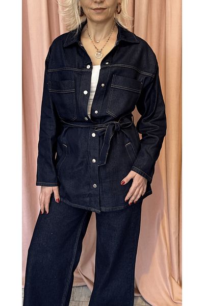 LEVURE Denim Belt Detail Long Jacket
