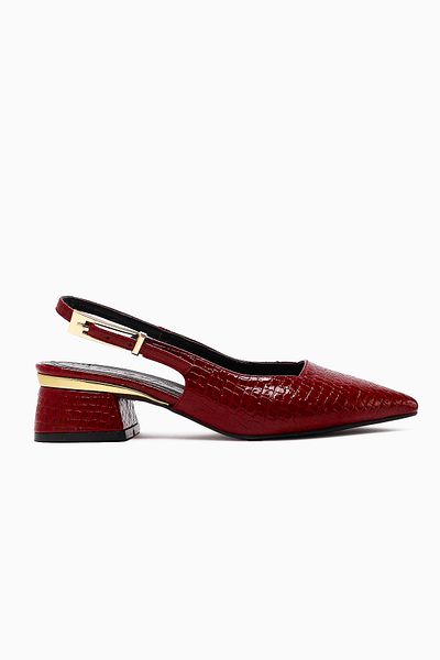 Limoya Pantofi de damă cu toc cu curea de crocodil Nadiya Burgundy