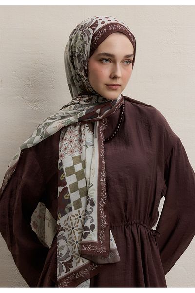 Fresh Silk Crepe Shawl - Chocolate and Coffee Pattern
